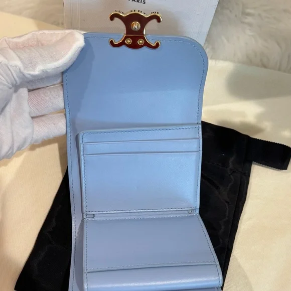 SOLD‼️Celine Triomphe Calf Leather Trifold Wallet In Arctic Blue - Picture 9 of 17